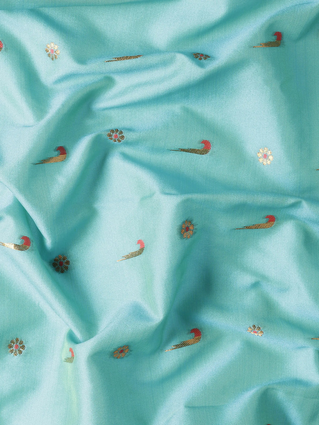 Muniya paithani saree silk blend in chintamani and red with muniya peacock meena butti - fabric view for wedding wear
