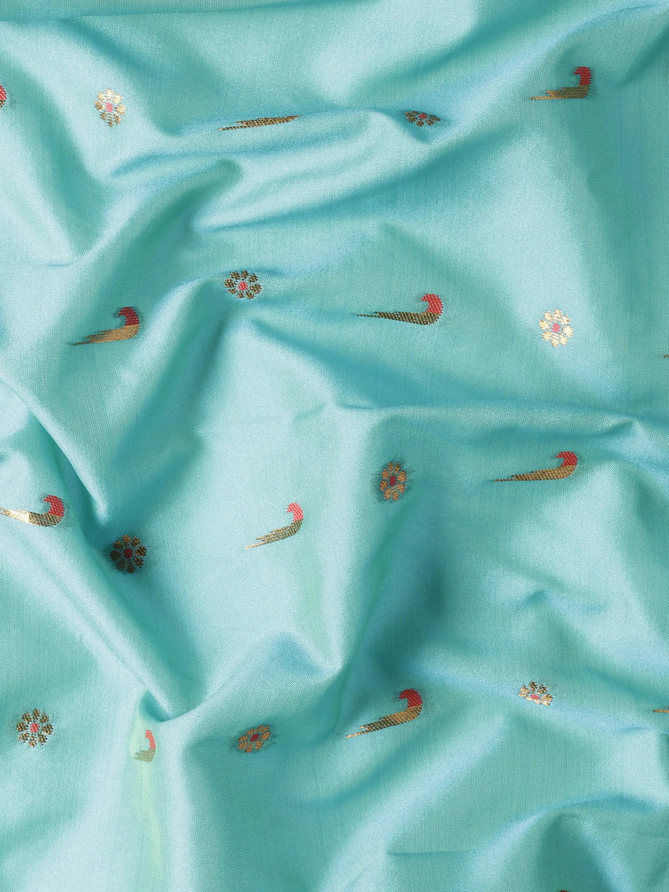 Muniya paithani saree silk blend in chintamani and red with muniya peacock meena butti - fabric view for wedding wear