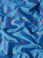 Muniya paithani saree silk blend in firozi and red with muniya peacock meena butti - fabric view for wedding wear
