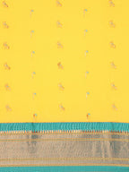 Muniya paithani saree silk blend in gold and rama with muniya peacock meena butti - body fabric detail showing motif design for wedding wear