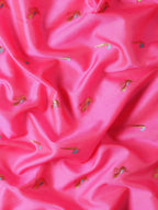 Muniya paithani saree silk blend in hot, pink and rama with muniya peacock meena butti - fabric view for wedding wear