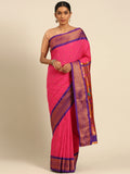 Muniya paithani saree silk blend in hot, pink and violet with muniya peacock meena butti - front view for wedding wear