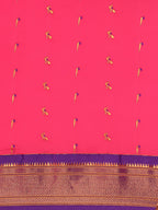 Muniya paithani saree silk blend in hot, pink and violet with muniya peacock meena butti - body fabric detail showing motif design for wedding wear