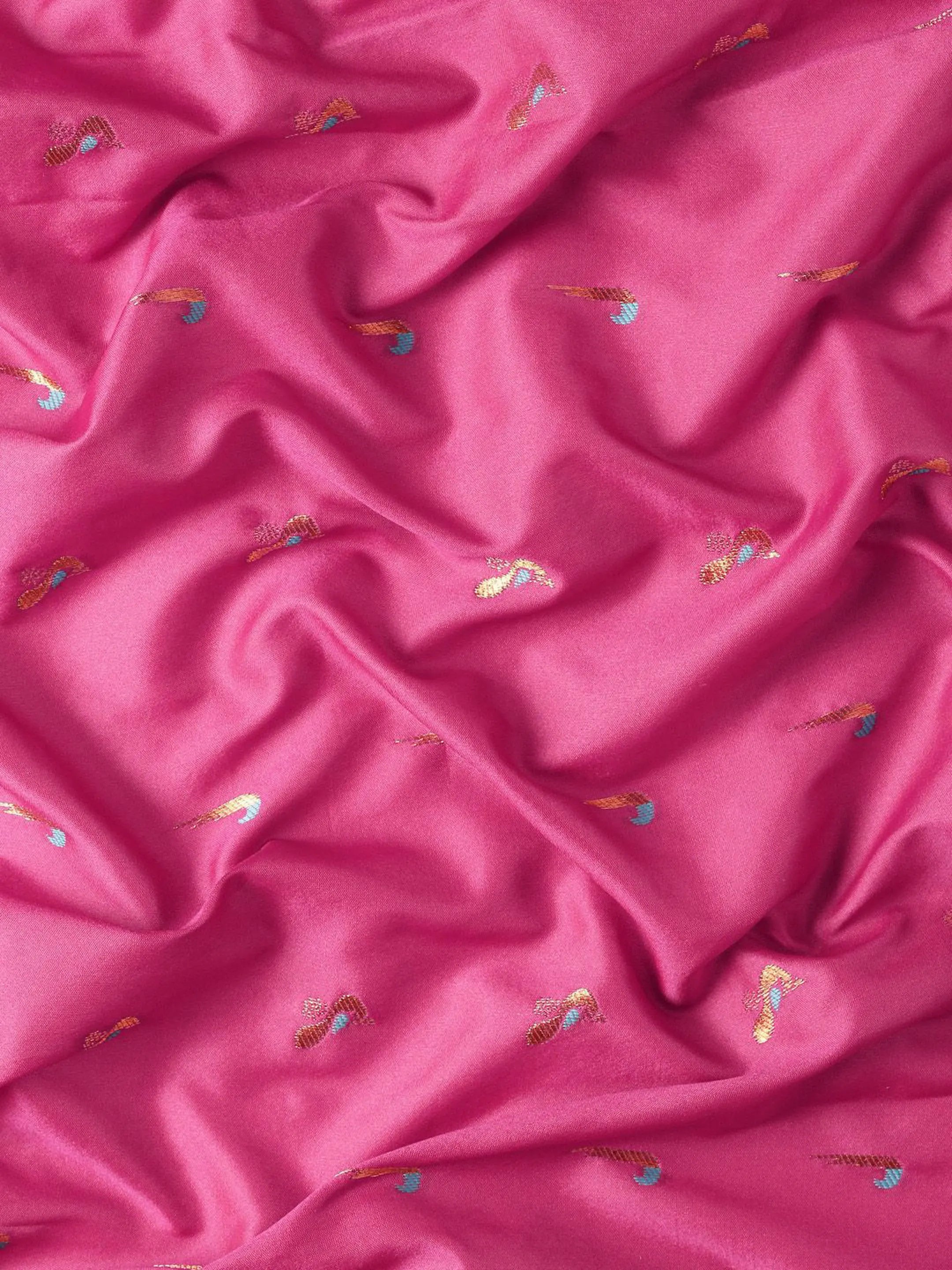 Muniya paithani saree silk blend in hot, pink and violet with muniya peacock meena butti - fabric view for wedding wear