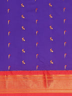 Muniya paithani saree silk blend in indigo blue and red with muniya peacock meena butti - body fabric detail showing motif design for wedding wear