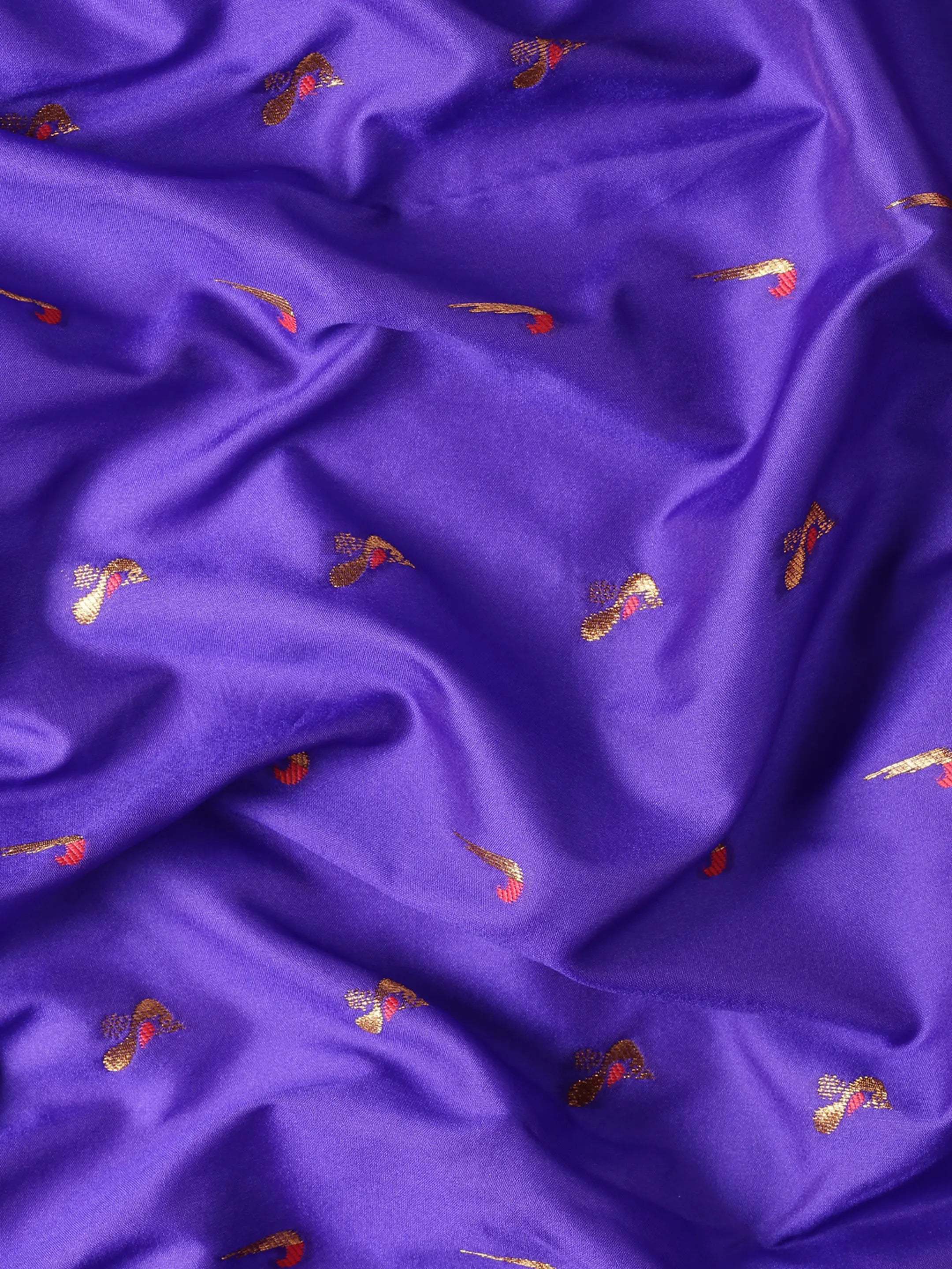 Muniya paithani saree silk blend in indigo blue and red with muniya peacock meena butti - fabric view for wedding wear