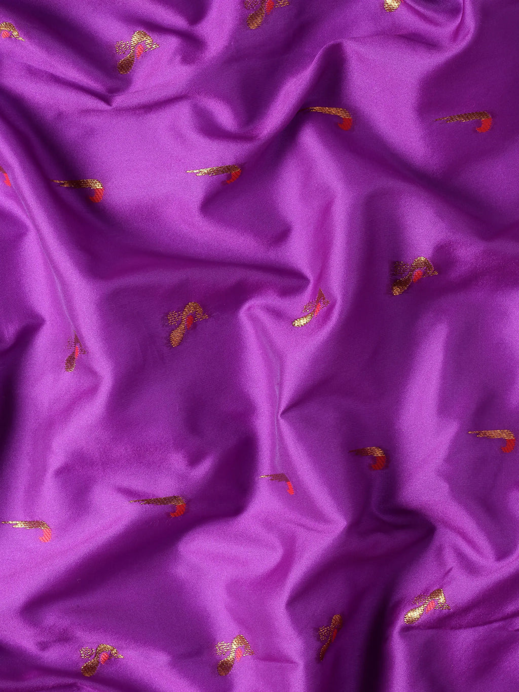 Muniya paithani saree silk blend in purple and red with muniya peacock meena butti - fabric view for wedding wear