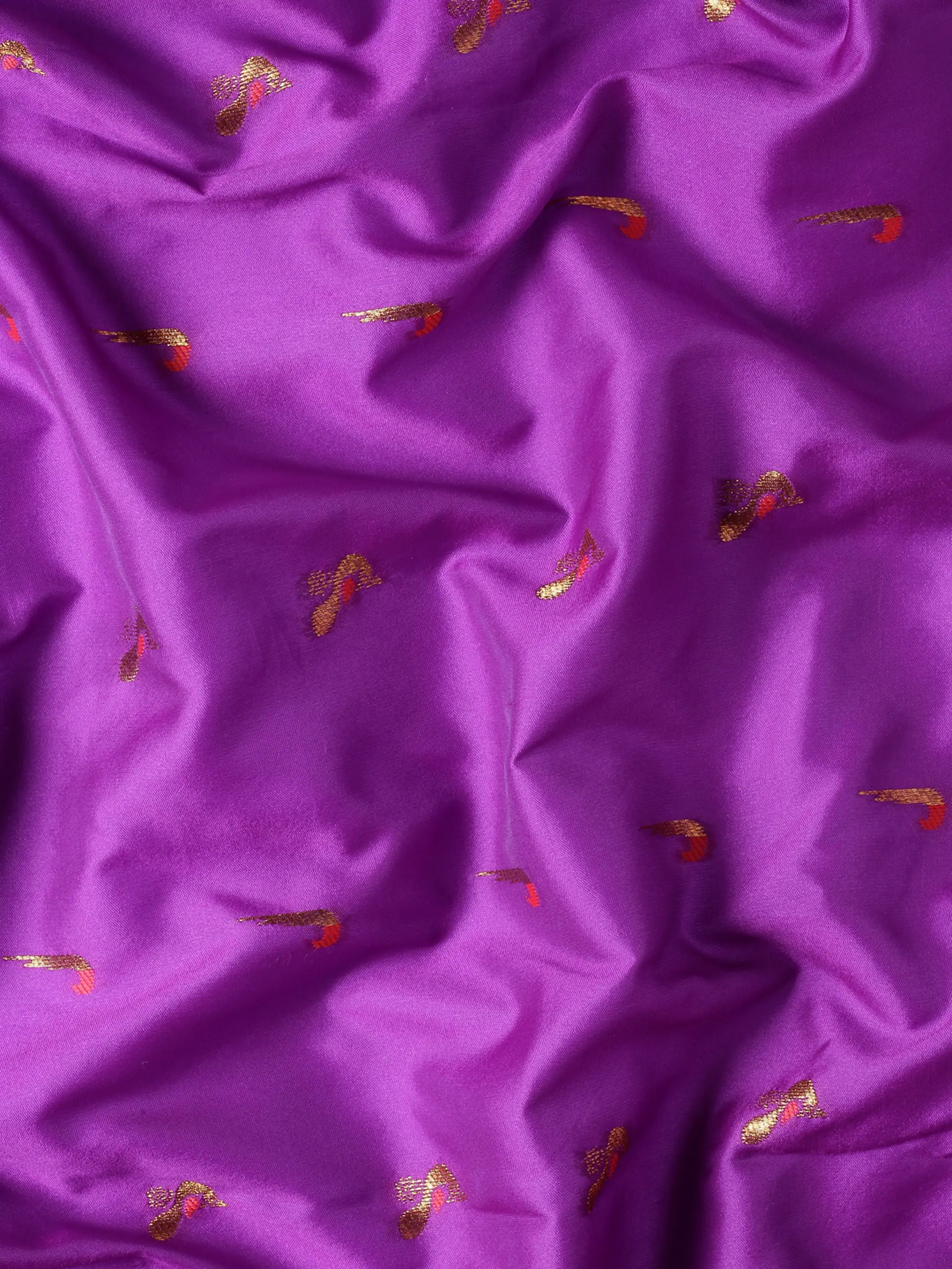 Muniya paithani saree silk blend in purple and red with muniya peacock meena butti - fabric view for wedding wear