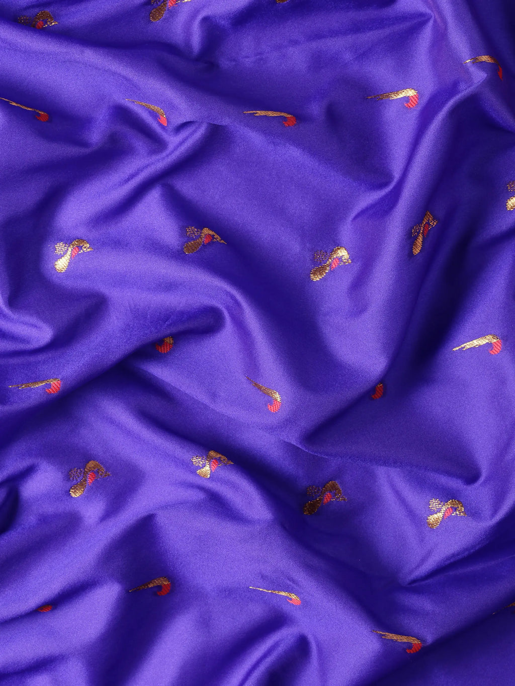 Muniya paithani saree silk blend in royal blue and red with muniya peacock meena butti - fabric view for wedding wear