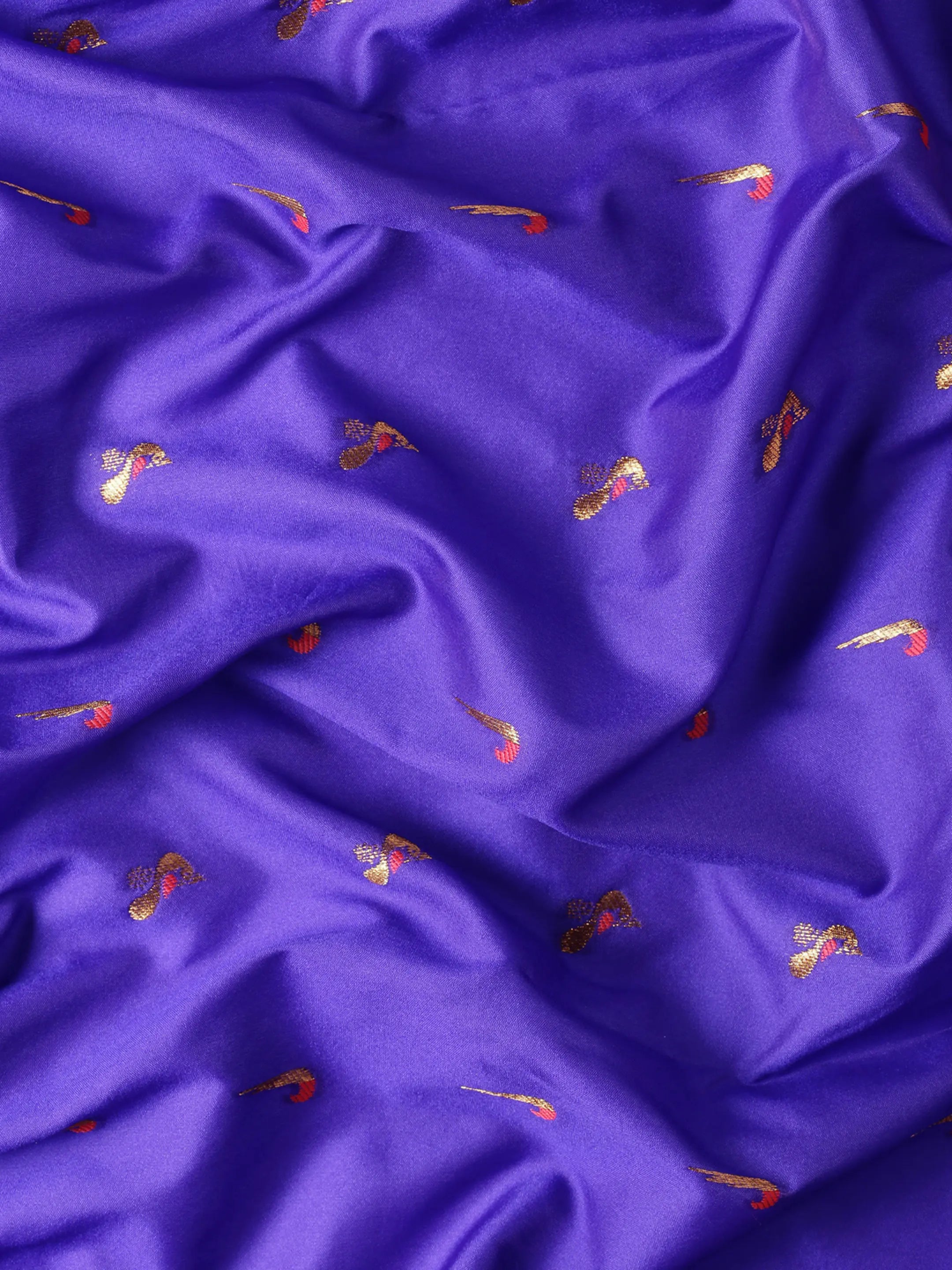 Muniya paithani saree silk blend in royal blue and red with muniya peacock meena butti - fabric view for wedding wear