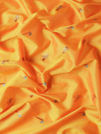 Muniya paithani saree silk blend in saffron and rama with muniya peacock meena butti - fabric view for wedding wear