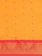 Muniya paithani saree silk blend in saffron and red with muniya peacock meena butti - body fabric detail showing motif design for wedding wear