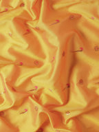 Muniya paithani saree silk blend in saffron and red with muniya peacock meena butti - fabric view for wedding wear