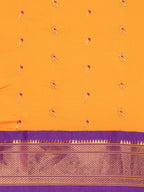 Muniya paithani saree silk blend in saffron and violet with muniya peacock meena butti - body fabric detail showing motif design for wedding wear