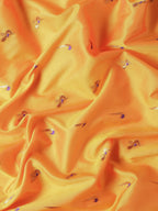 Muniya paithani saree silk blend in saffron and violet with muniya peacock meena butti - fabric view for wedding wear