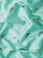 Muniya paithani saree silk blend in sea green and red with muniya peacock meena butti - fabric view for wedding wear