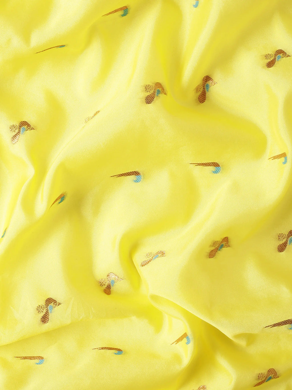 Muniya paithani saree silk blend in yellow and rama with muniya peacock meena butti - fabric view for wedding wear