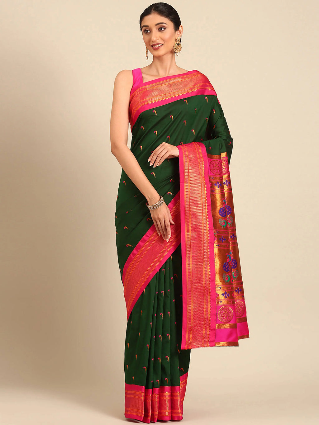 Muniya Paithani Saree Silk Blend | Parrot Motif Zari Work | Wedding Wear