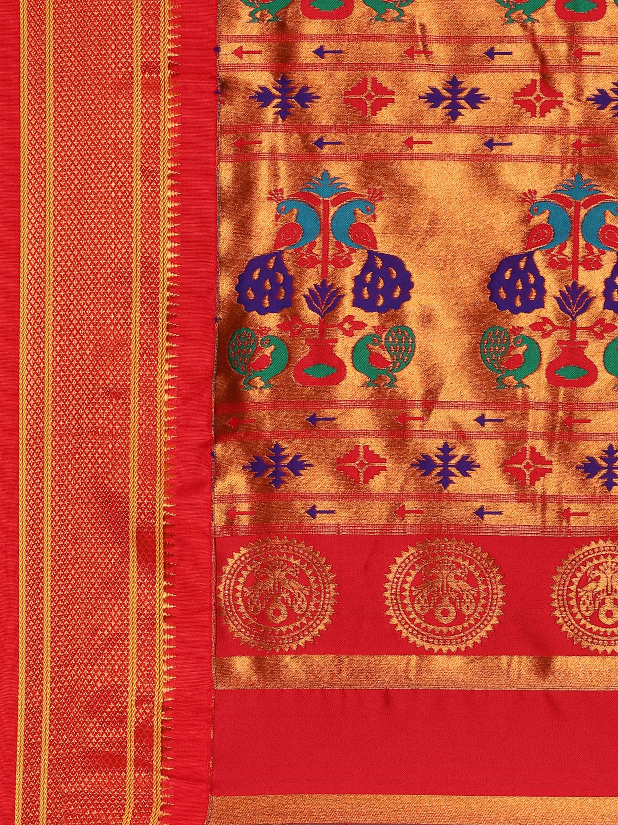 Muniya Paithani Saree Silk Blend | Parrot Motif Zari Work | Wedding Wear