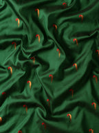 Muniya paithani saree silk blend in bottle green and red with parrot motif zari work - fabric view for wedding wear