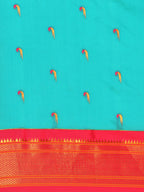 Muniya paithani saree silk blend in chintamani and pink with parrot motif zari work - body fabric detail showing motif design for wedding wear