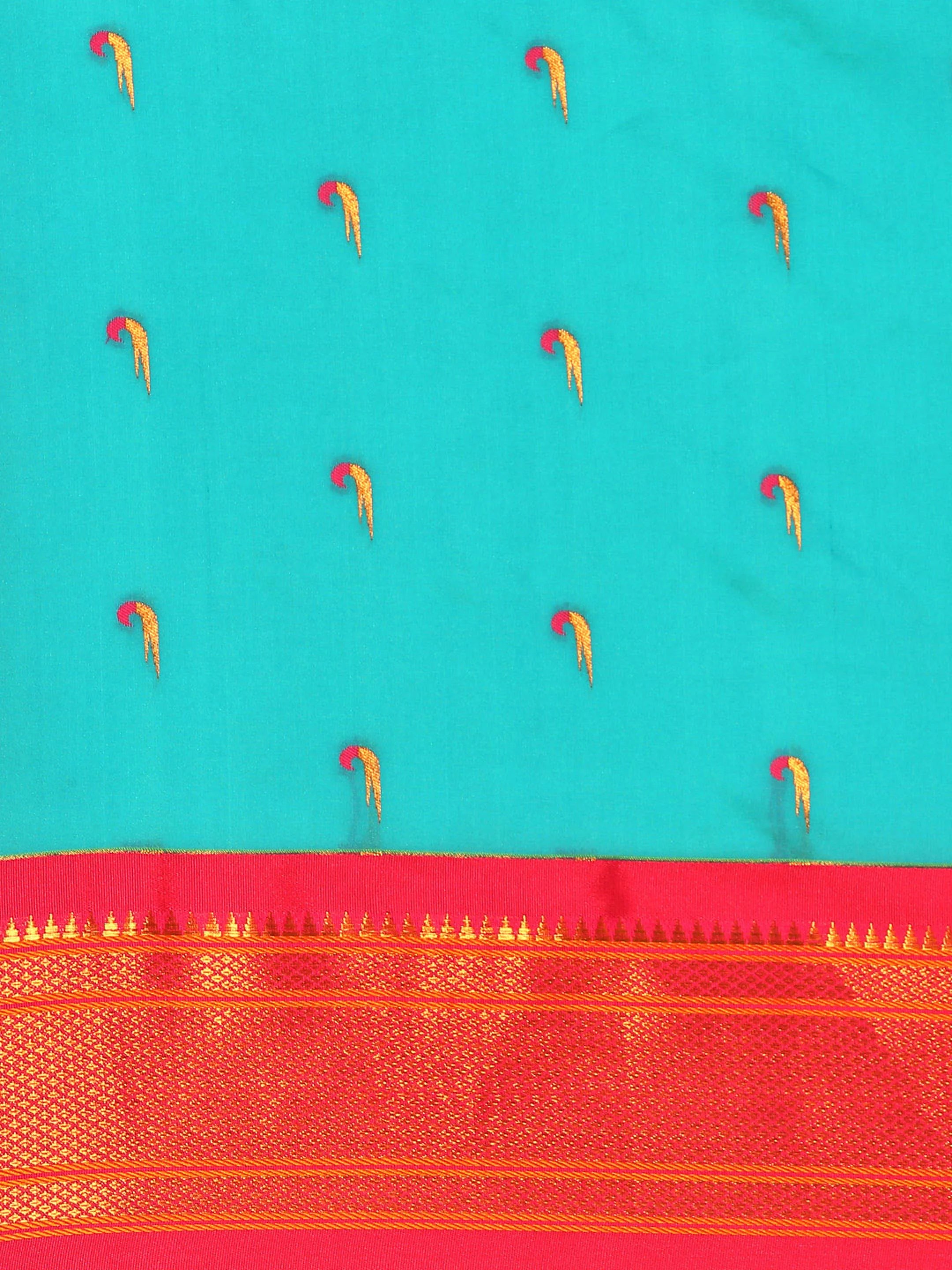 Muniya paithani saree silk blend in chintamani and pink with parrot motif zari work - body fabric detail showing motif design for wedding wear