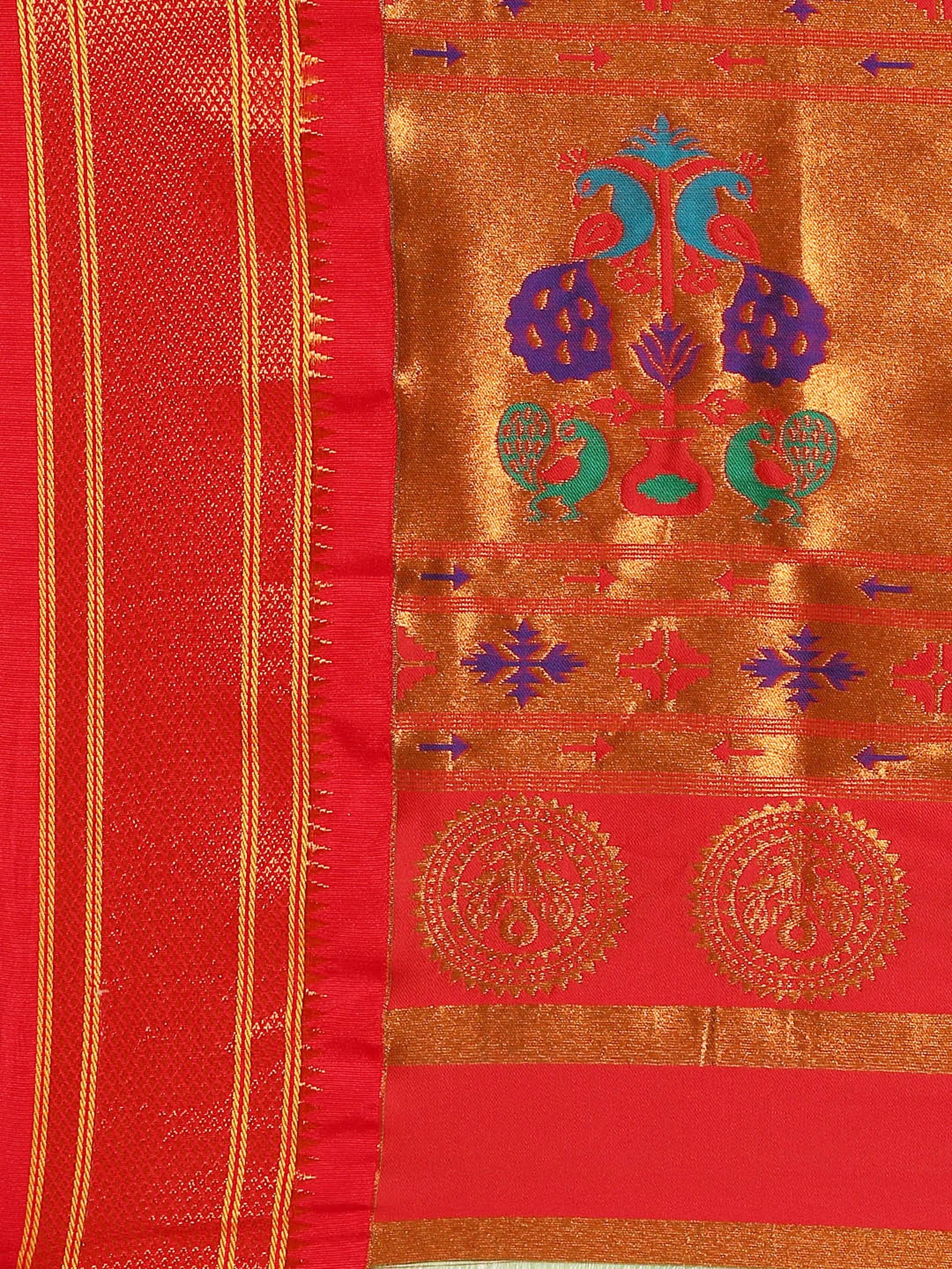 Muniya Paithani Saree Silk Blend | Parrot Motif Zari Work | Wedding Wear