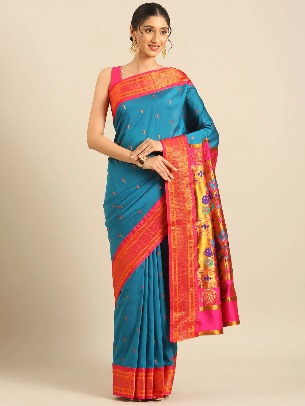 Muniya Paithani Saree Silk Blend | Parrot Motif Zari Work | Wedding Wear