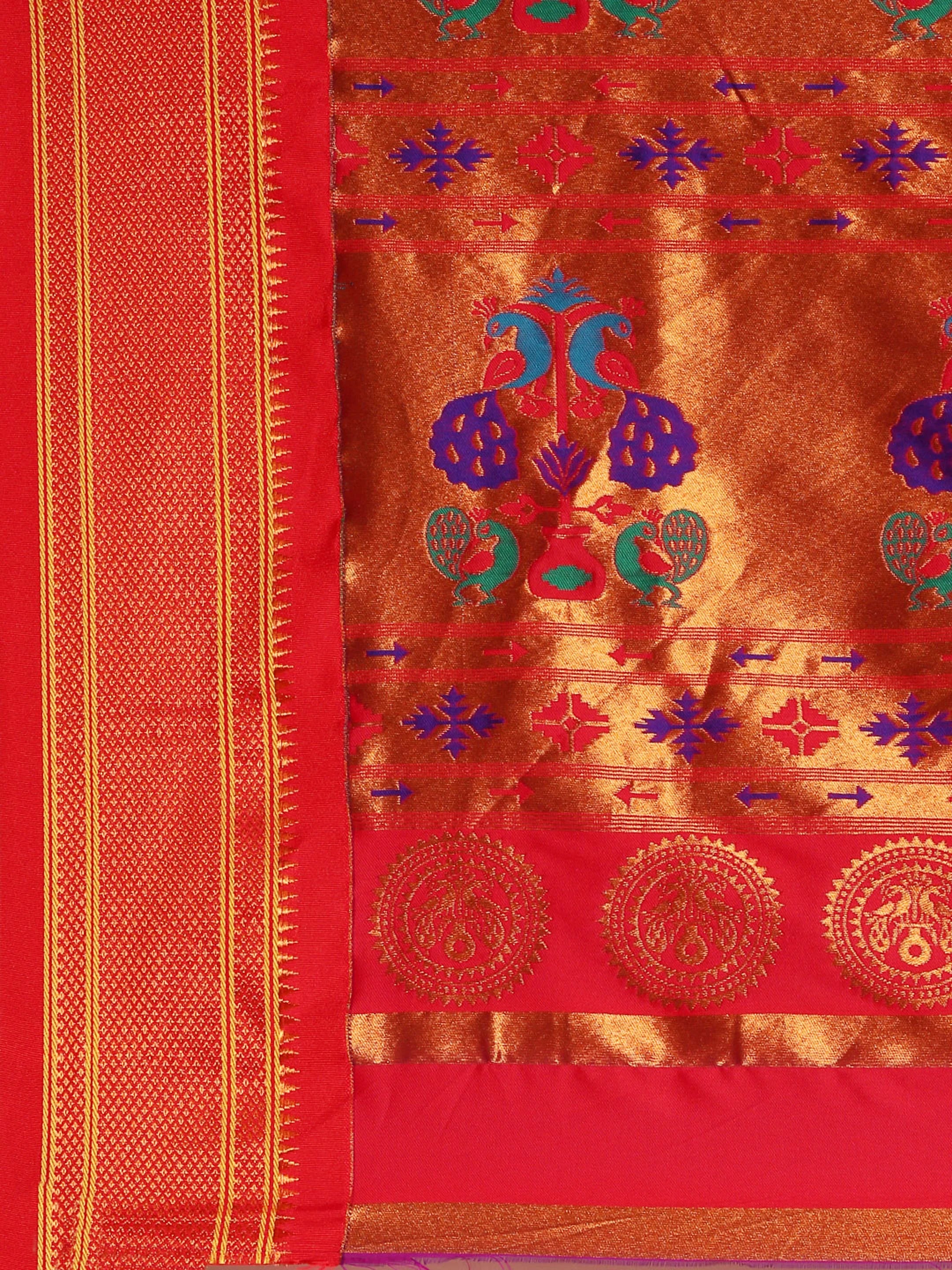 Muniya Paithani Saree Silk Blend | Parrot Motif Zari Work | Wedding Wear