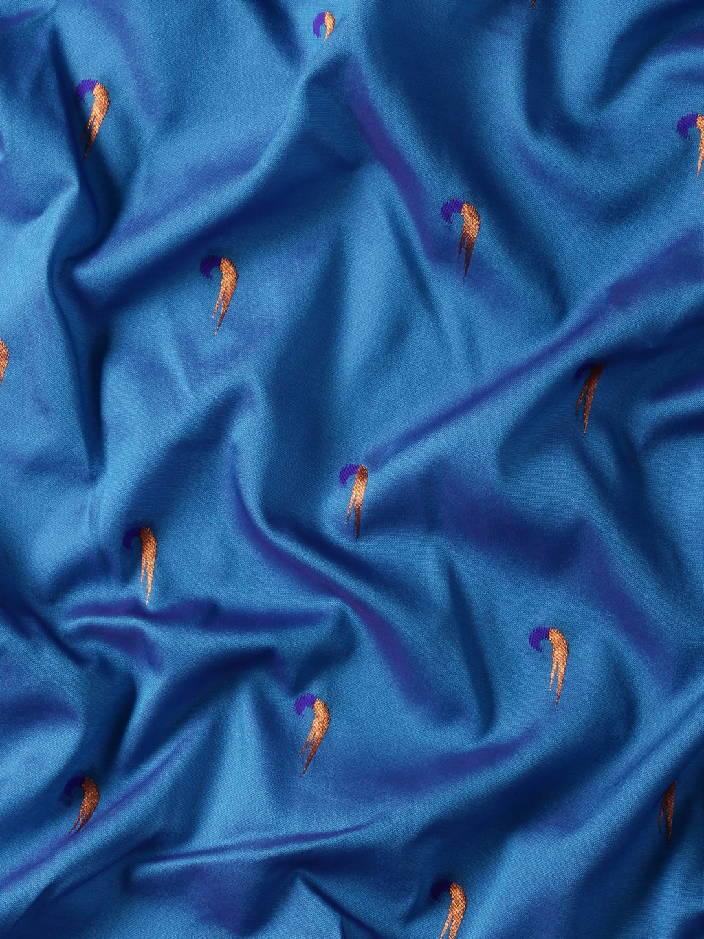 Muniya paithani saree silk blend in firozi and violet with parrot motif zari work - fabric view for wedding wear