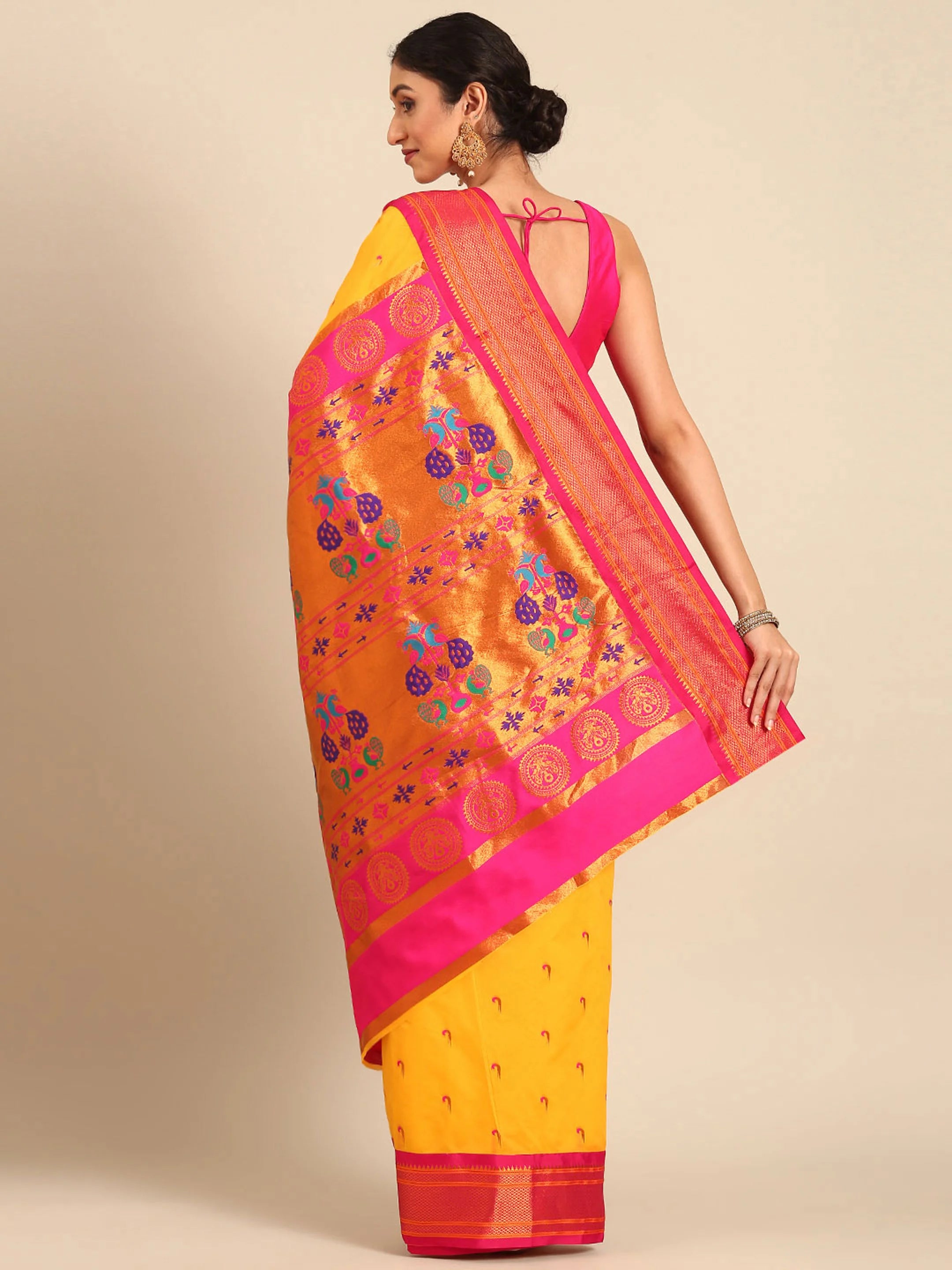 Muniya Paithani Saree Silk Blend | Parrot Motif Zari Work | Wedding Wear