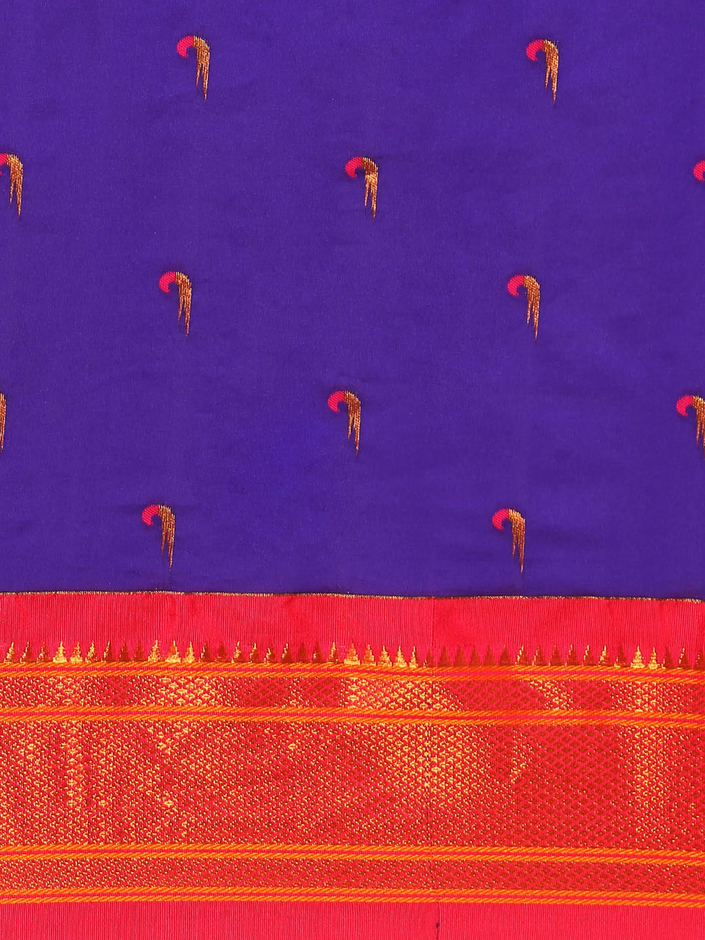 Muniya paithani saree silk blend in indigo blue and pink with parrot motif zari work - body fabric detail showing motif design for wedding wear