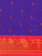 Muniya paithani saree silk blend in indigo blue and pink with parrot motif zari work - body fabric detail showing motif design for wedding wear