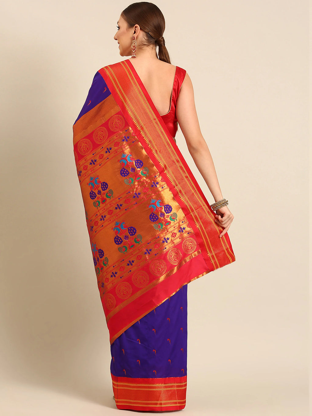 Muniya Paithani Saree Silk Blend | Parrot Motif Zari Work | Wedding Wear