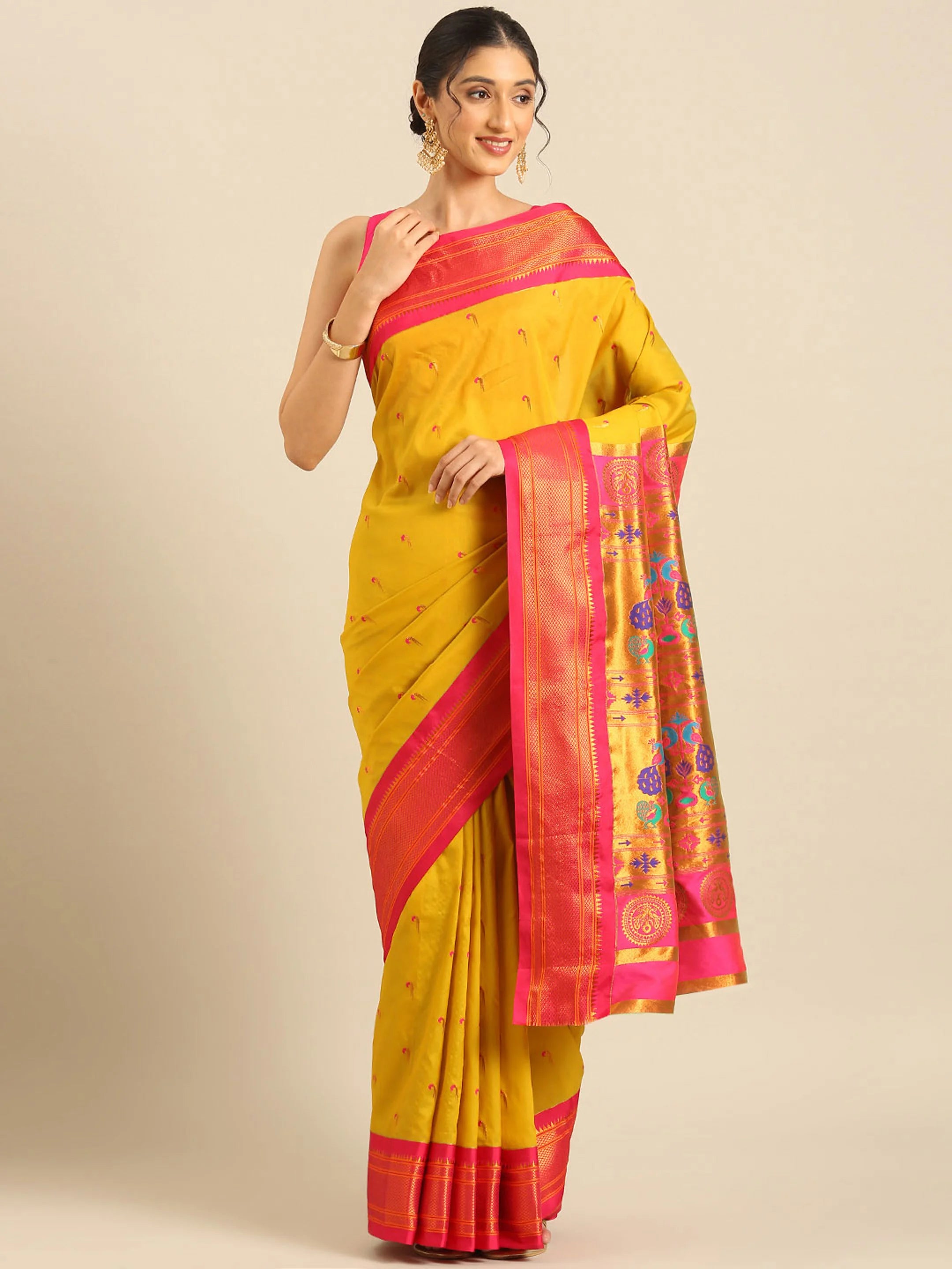Muniya Paithani Saree Silk Blend | Parrot Motif Zari Work | Wedding Wear