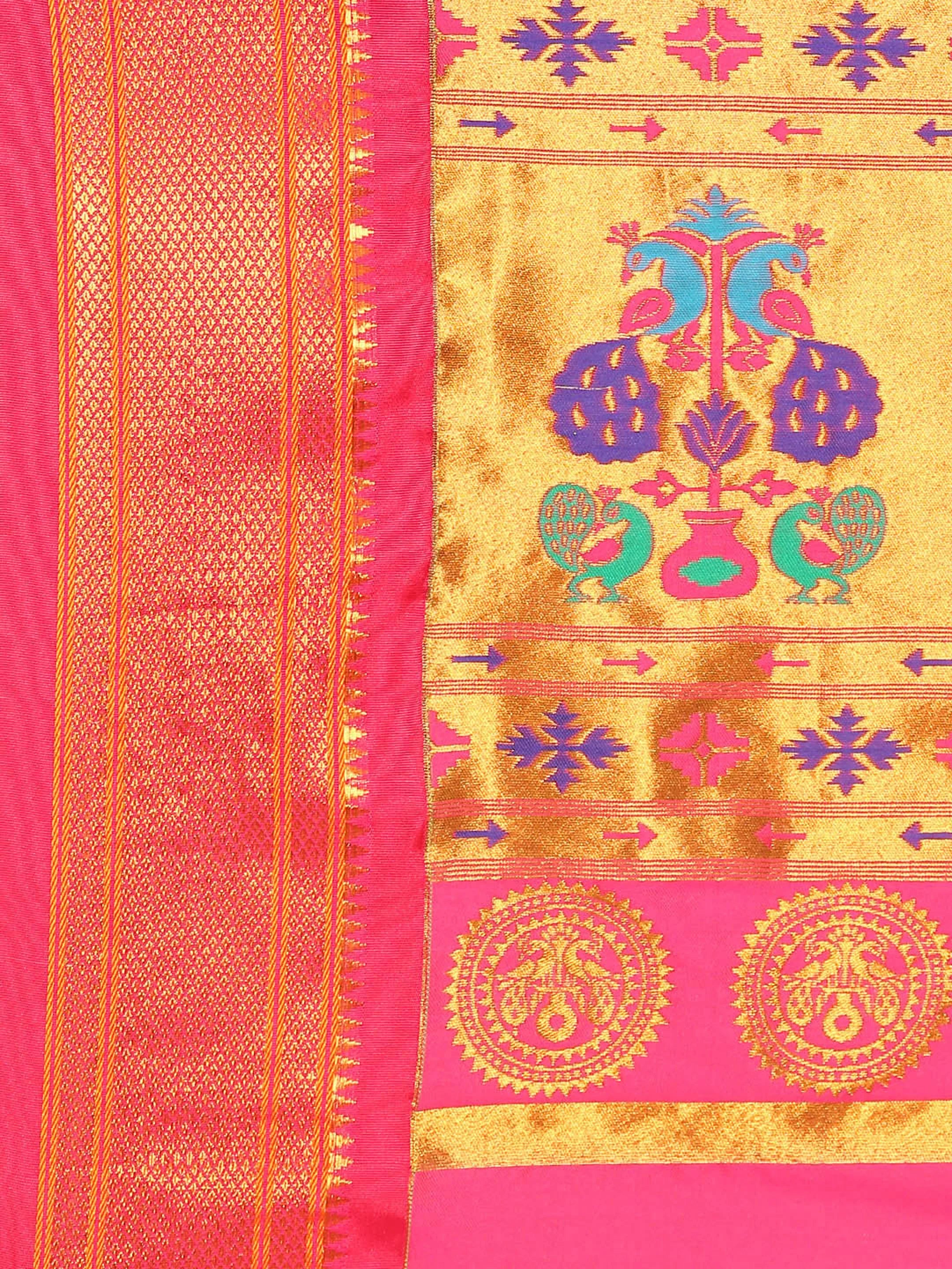 Muniya Paithani Saree Silk Blend | Parrot Motif Zari Work | Wedding Wear