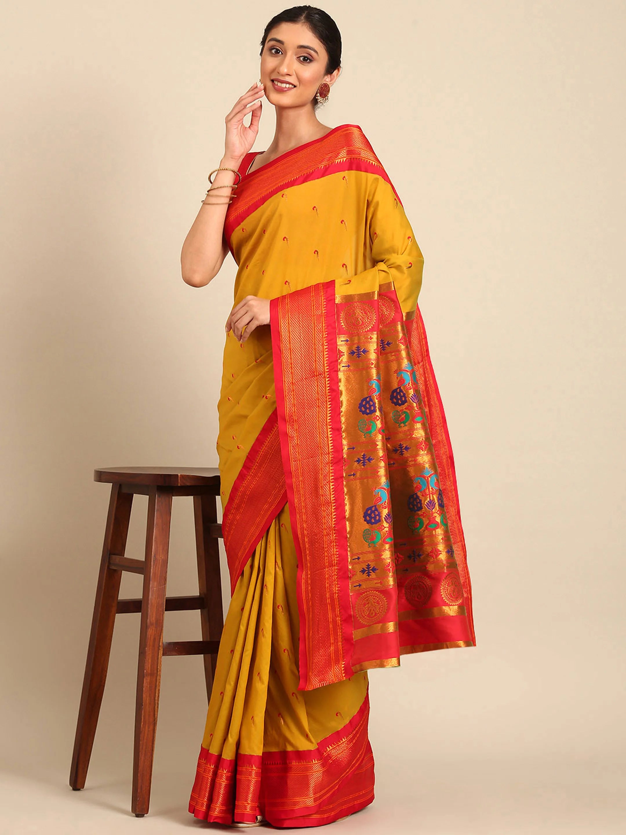Muniya Paithani Saree Silk Blend | Parrot Motif Zari Work | Wedding Wear