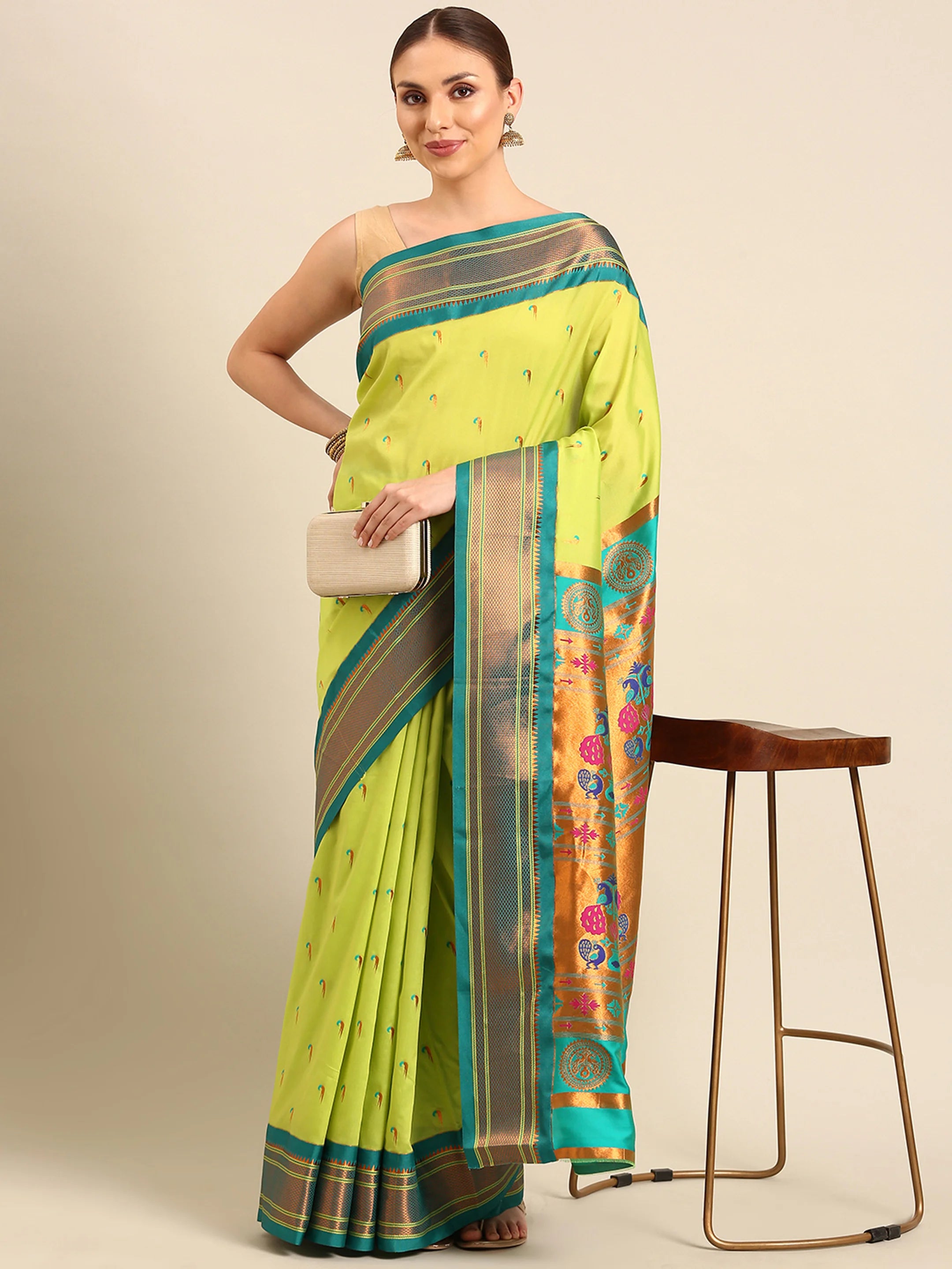 Muniya Paithani Saree Silk Blend | Parrot Motif Zari Work | Wedding Wear