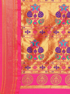 Muniya paithani saree silk blend in purple and pink with parrot motif zari work - pallu detail showing woven motif design for wedding wear