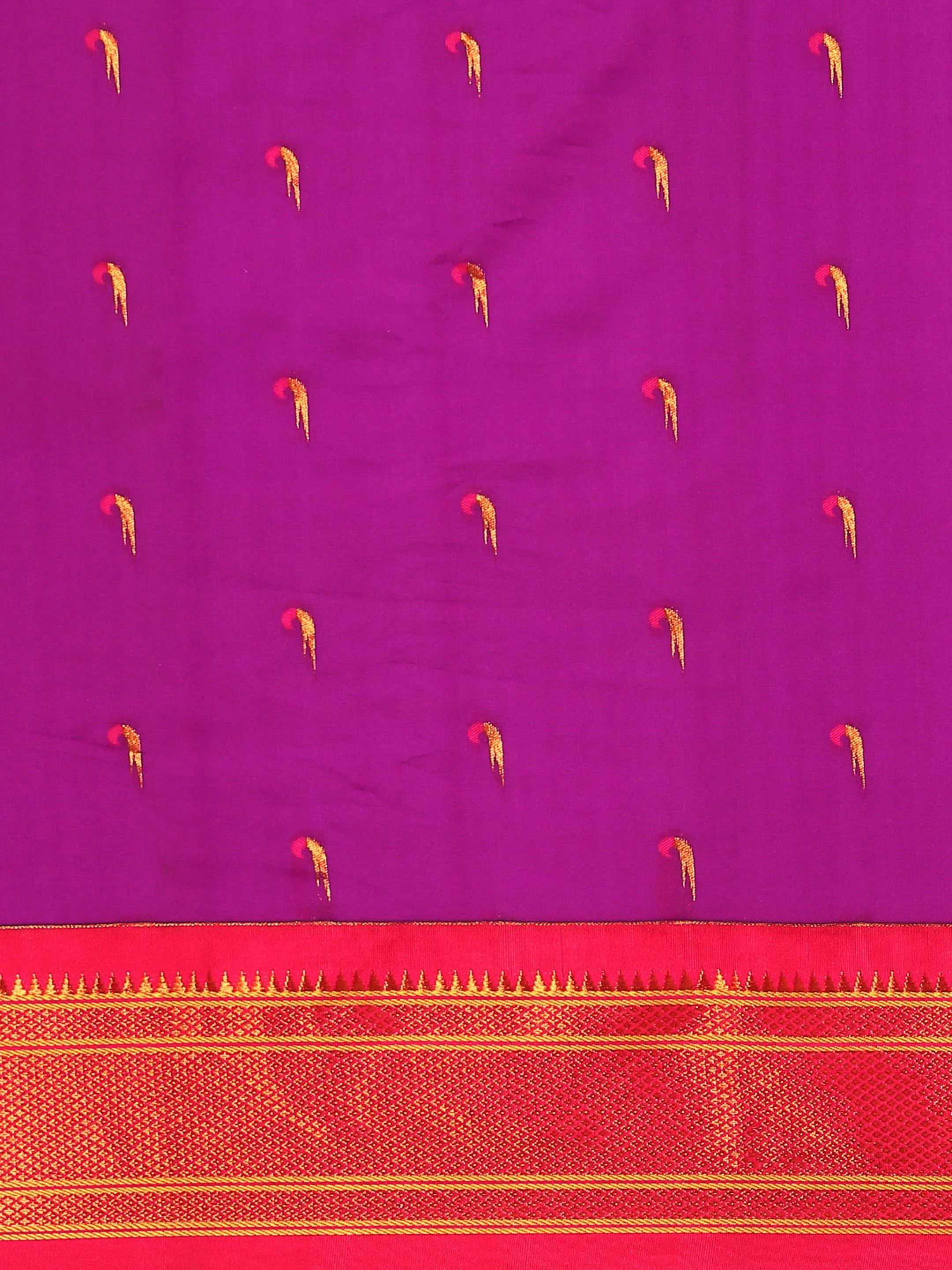 Muniya paithani saree silk blend in purple and pink with parrot motif zari work - body fabric detail showing motif design for wedding wear