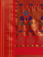 Muniya paithani saree silk blend in purple and red with parrot motif zari work - pallu detail showing woven motif design for wedding wear