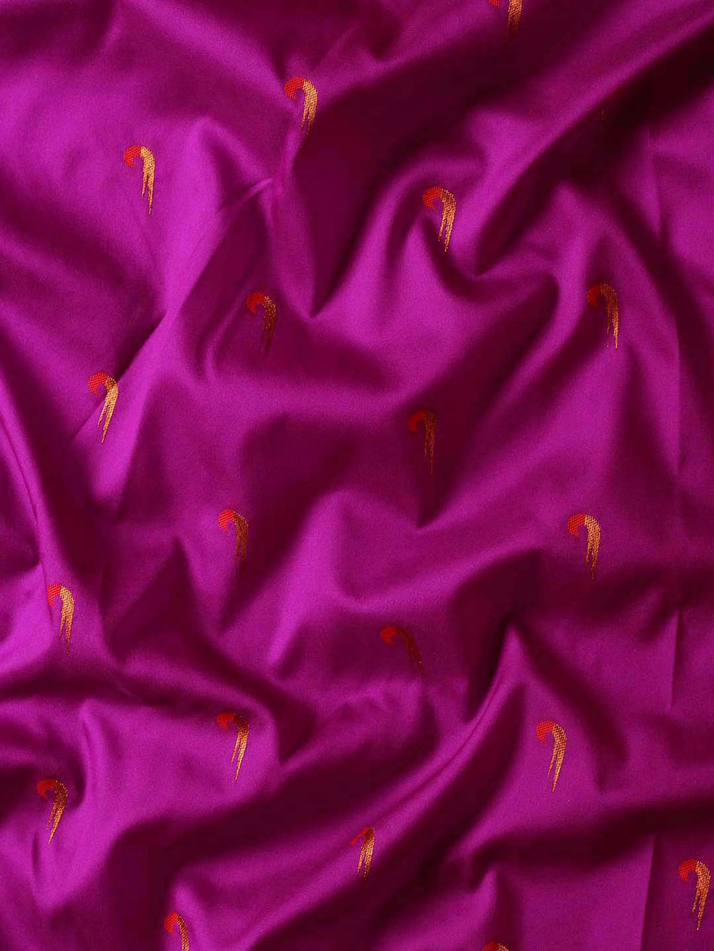Muniya paithani saree silk blend in purple and red with parrot motif zari work - fabric view for wedding wear