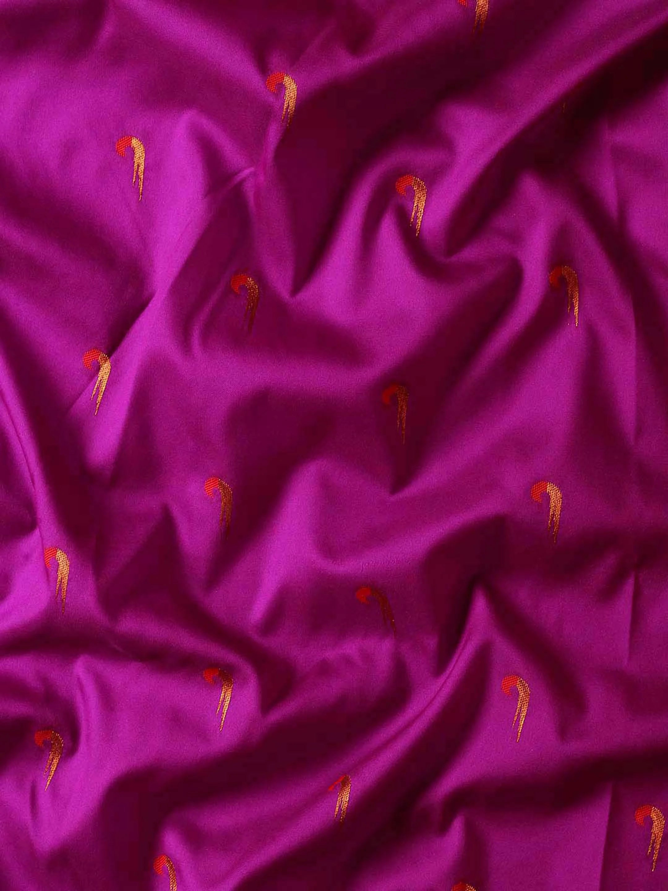 Muniya paithani saree silk blend in purple and red with parrot motif zari work - fabric view for wedding wear