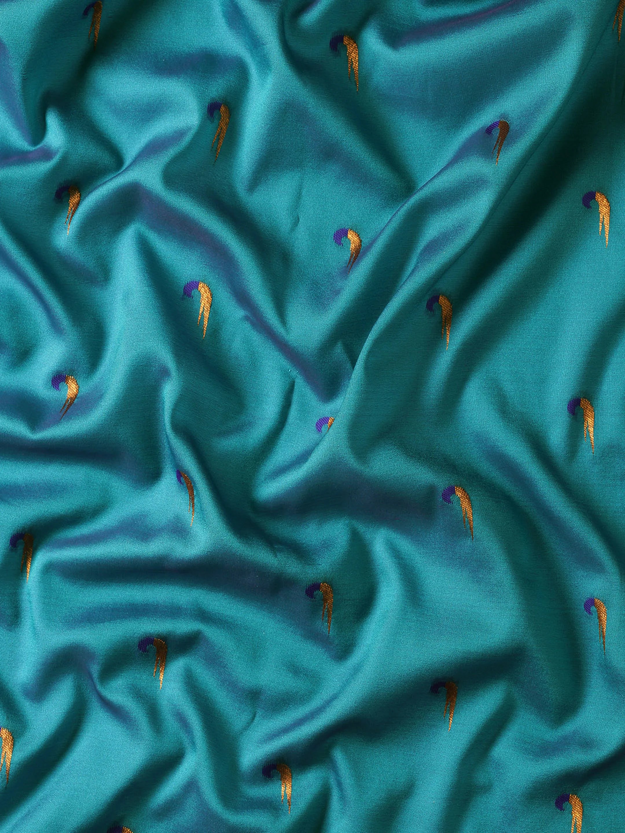 Muniya paithani saree silk blend in rama green and violet with parrot motif zari work - fabric view for wedding wear