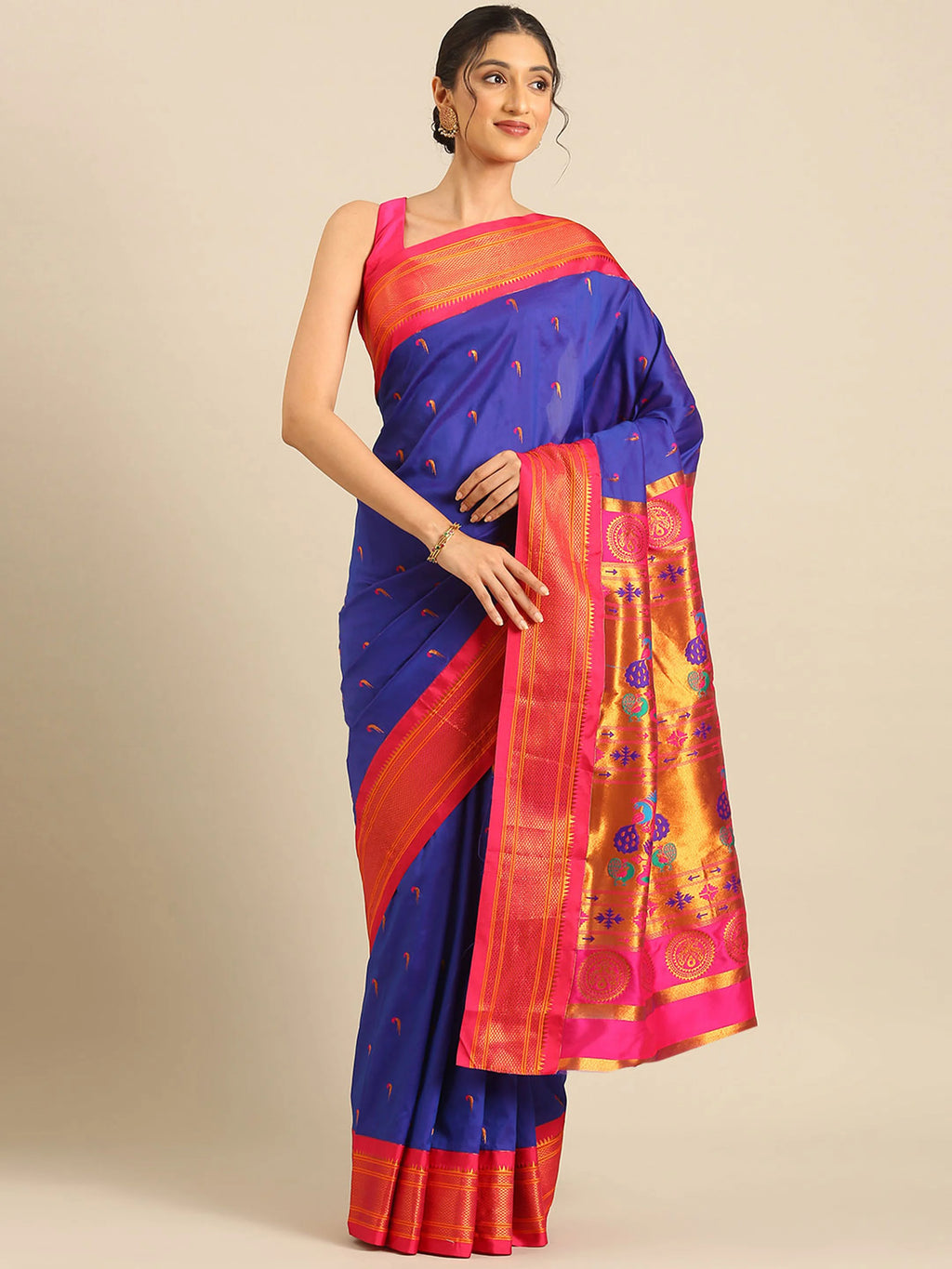Muniya Paithani Saree Silk Blend | Parrot Motif Zari Work | Wedding Wear