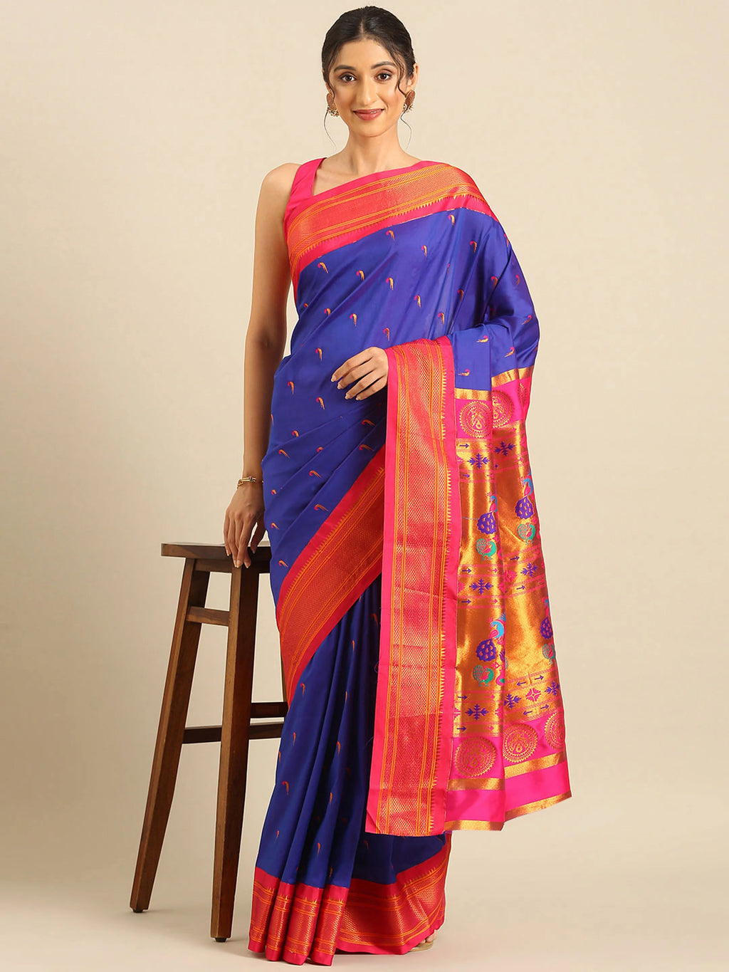 Muniya Paithani Saree Silk Blend | Parrot Motif Zari Work | Wedding Wear