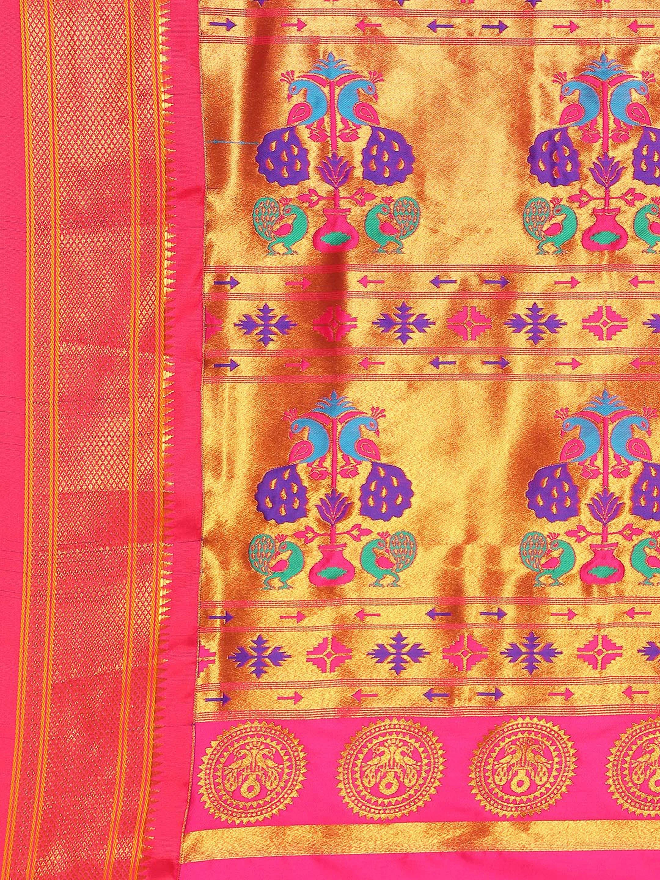 Muniya Paithani Saree Silk Blend | Parrot Motif Zari Work | Wedding Wear
