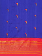 Muniya paithani saree silk blend in royal blue and pink with parrot motif zari work - body fabric detail showing motif design for wedding wear