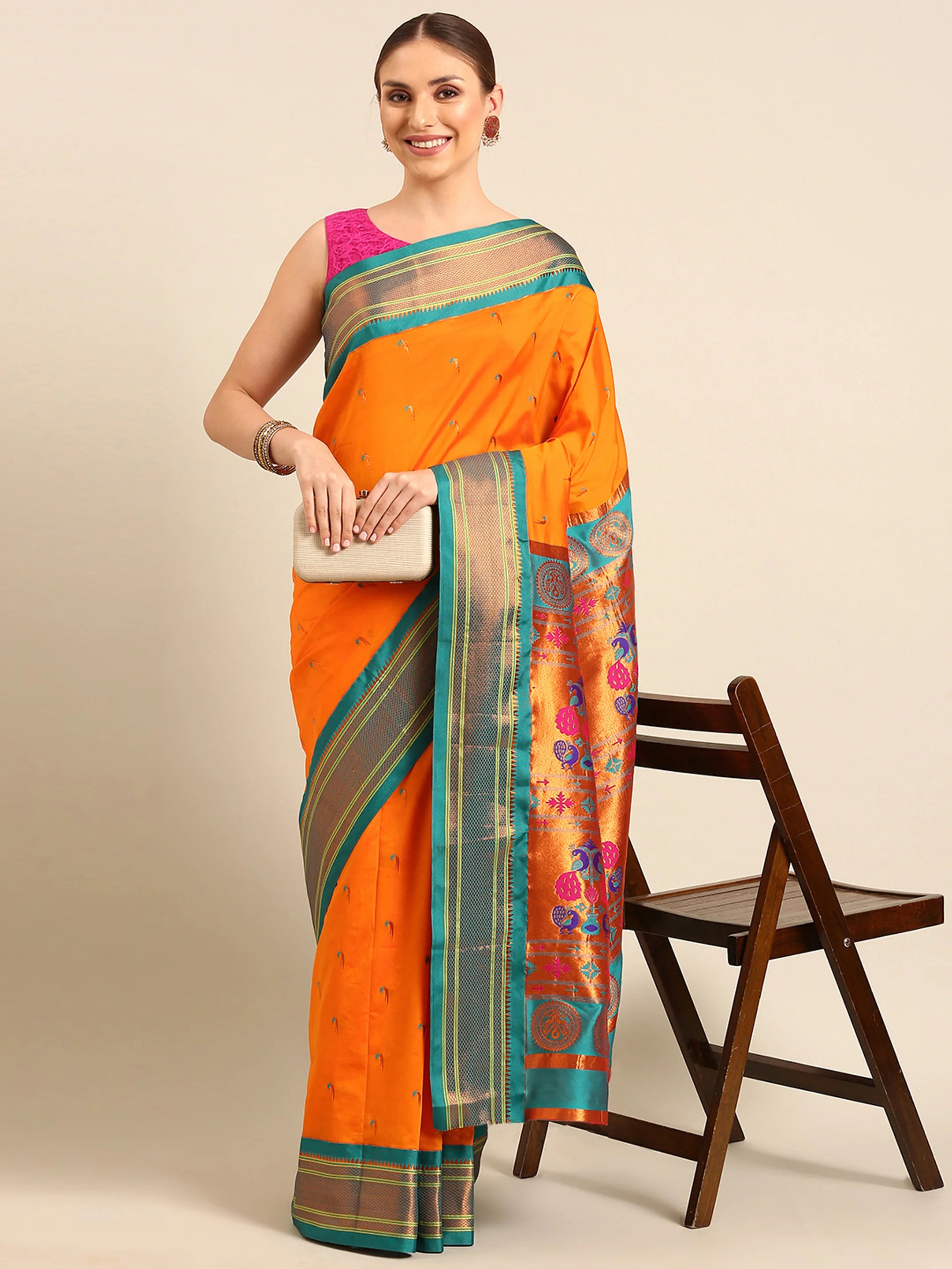 Muniya Paithani Saree Silk Blend | Parrot Motif Zari Work | Wedding Wear