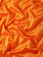 Muniya paithani saree silk blend in saffron and red with parrot motif zari work - fabric view for wedding wear